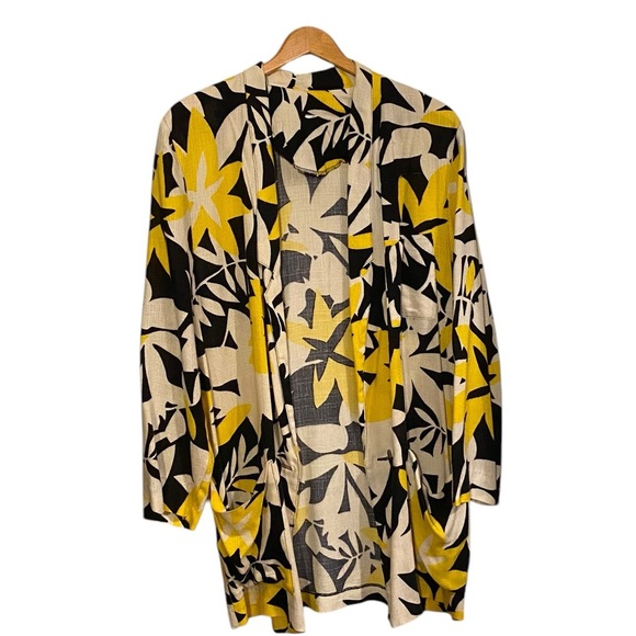 cream with yellow and black print linen blend , oversized statement blazer - Picture 1 of 10